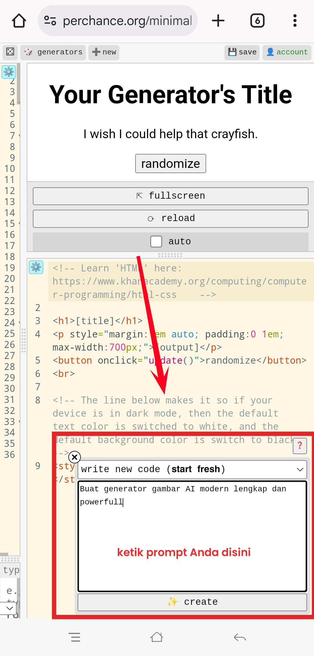 Editor kode Perchance