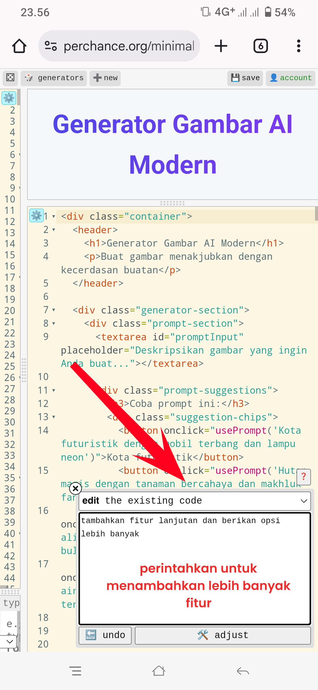 Generator dengan pengaturan lanjutan